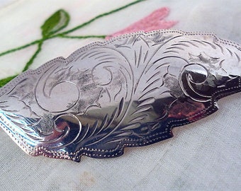 Sterling Leaf Brooch Victorian Revival  Bright Cut Etched Signed 925 WX