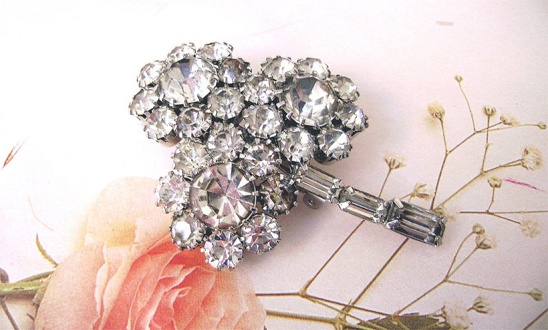 Vintage Juliana Brooch Three Flower Crystal Baguette Rhinestone Large D & E Pin image 1