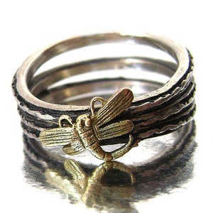 Vintage Sterling 18ct Yellow Gold Dragonfly Ring, Libelula Art Nouveau Style