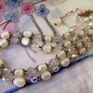 Vintage Marvella Necklace Crystal AB and White Moonglow Lucite 2 Strand 1960s image 4