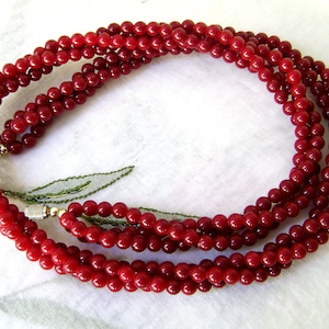 Vintage Dark Red Carnelian Necklace Natural Gemstone 3 Strand Choker image 1