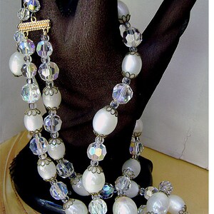 Vintage Marvella Necklace Crystal AB and White Moonglow Lucite 2 Strand 1960s image 9