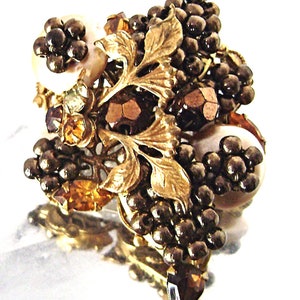 Beautiful Miriam Haskell Brooch Seed Pearl Topaz Rhinestone Gold Tone Filigree Early Unsigned