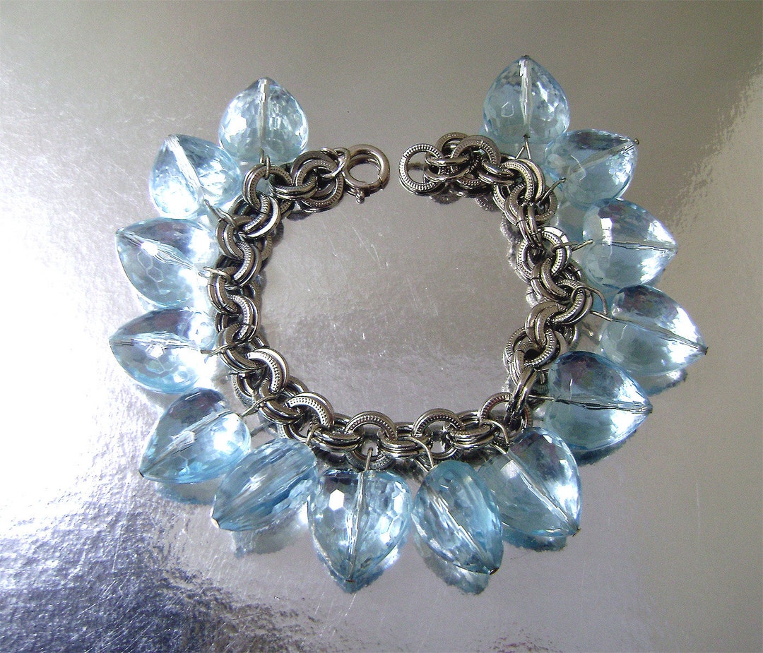 Bracelet Vintage En Lucite - Plastique Moulé Vert Bleu - Superbe état - France