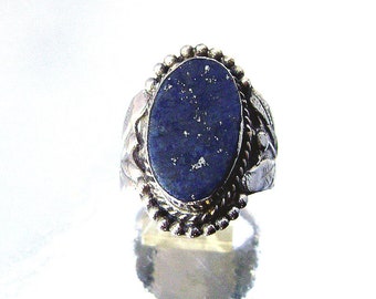 Vintage Sterling Southwestern Lapis Lazuli Boho Ring Artisan Made Size 8