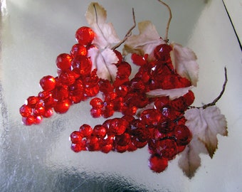 3 Vintage Acrylic Lucite Cherry Red Retro Grape Clusters Ornaments