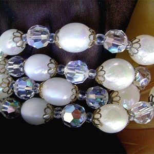 Vintage Marvella Necklace Crystal AB and White Moonglow Lucite 2 Strand 1960s image 5