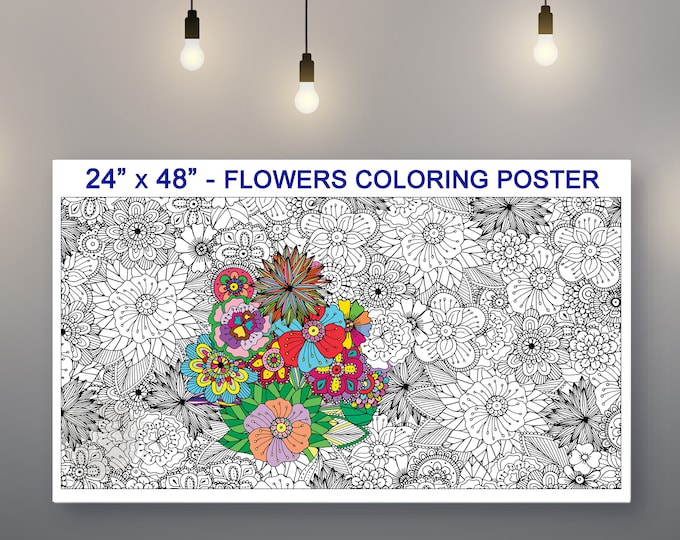 Mandala Elephant Giant Coloring Poster: Family Activity