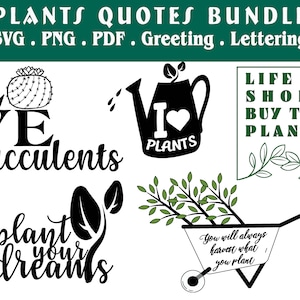 Citas Plantas de letras Plantas de interior de cactus suculentas Paquete SVG -Máquina de corte, Cameo de silueta, Cricut, Diseños digitales de uso comercial