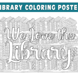 LIBRARY - Reading Theme Giant Coloring Poster - Inspirational Wall Art - Huge Poster for Kids, Adults, Schools, Office, Group Activities