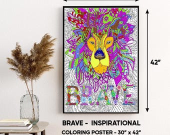 Giant Coloring Poster: Brave Lion, USA Map, Dinosaur (30x42)
