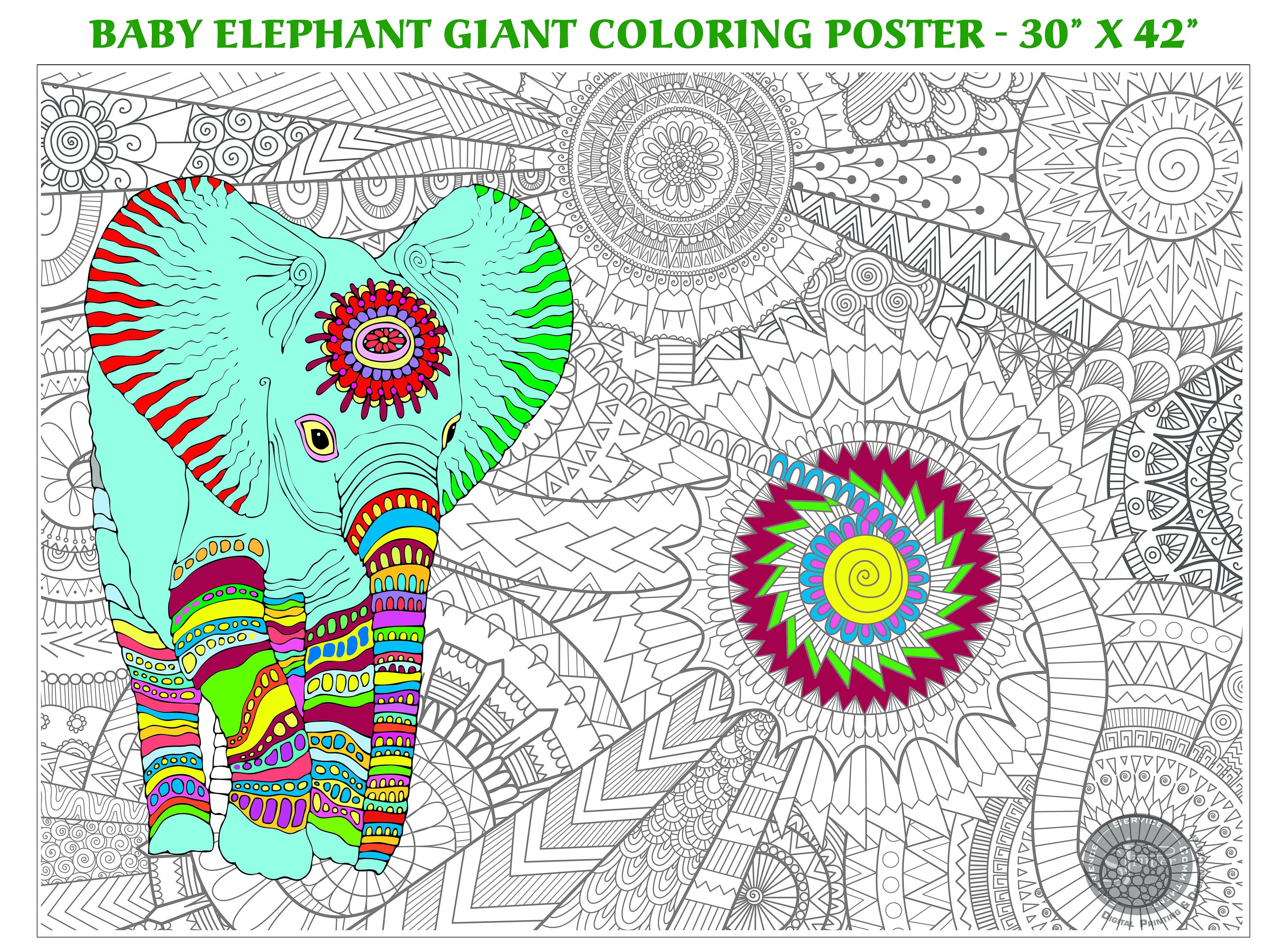 Elephant Giant Coloring Posters for Kids Adults Elephant Coloring Poster  39.37×51.96 Inch Mandala Coloring Posters Wall Art Decor Blank Banner for