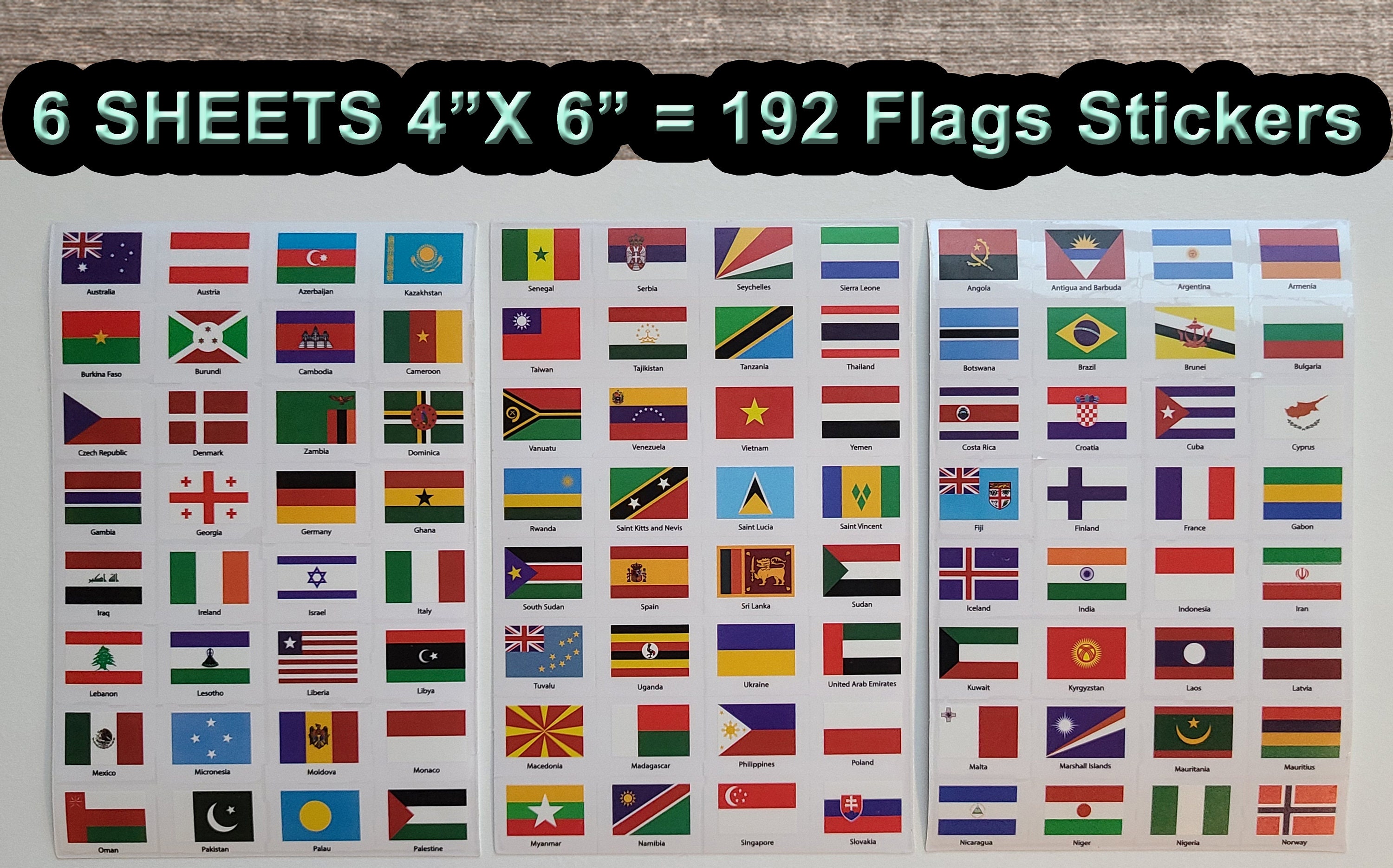 World Flags Stickers 192 Countries PVC transparent planner Etsy