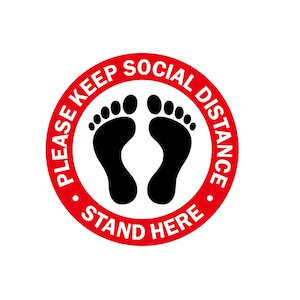 Social Distancing Floor Decals - 12&quot; circle - Please Keep Social Distance - Stand Here sign - durable waterproof removable