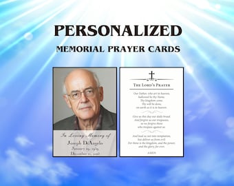Custom Personalized Memorial Prayer Cards with Photo & Poem – Laminated Funeral Keepsake (3×5, 4×6, 5×7) + Fast Digital File Option