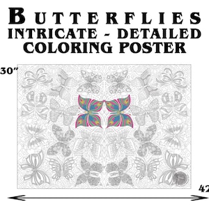 Butterflies - Giant Coloring Poster - Inspirational Wall Art - Huge Poster for Kids, Adults, Schools, Group Activities, Retirement Homes