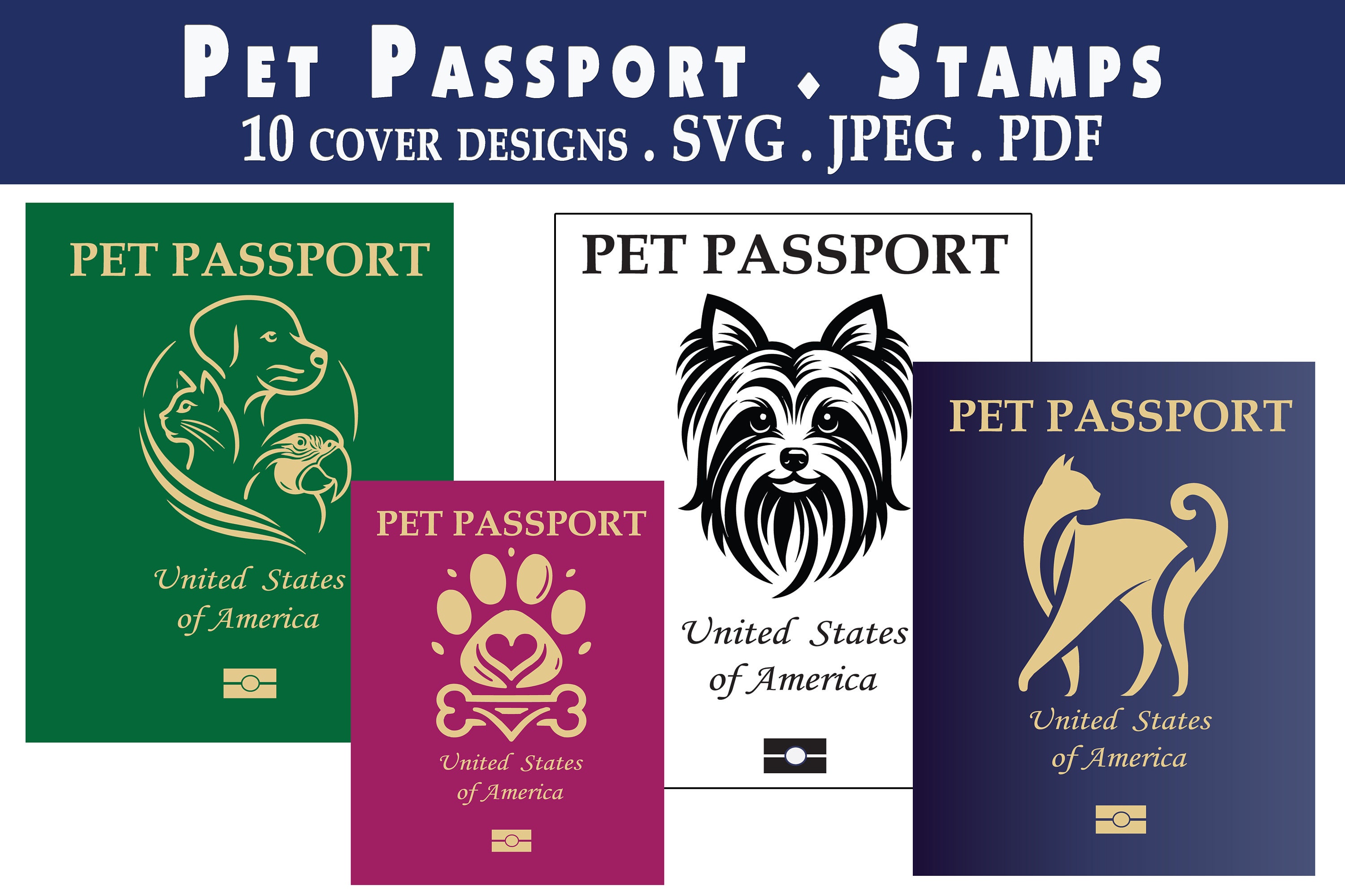 Printable Pet Cat Dog Passport w/stamps Travel Vet Health Records, Vector, Silhouette, Cricut, Clipart, Cuttable Design Print at home