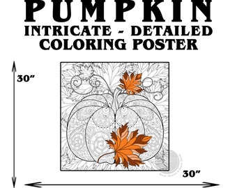 Giant Pumpkin Coloring Poster: Mandala Zen Fall Activity (30x30)