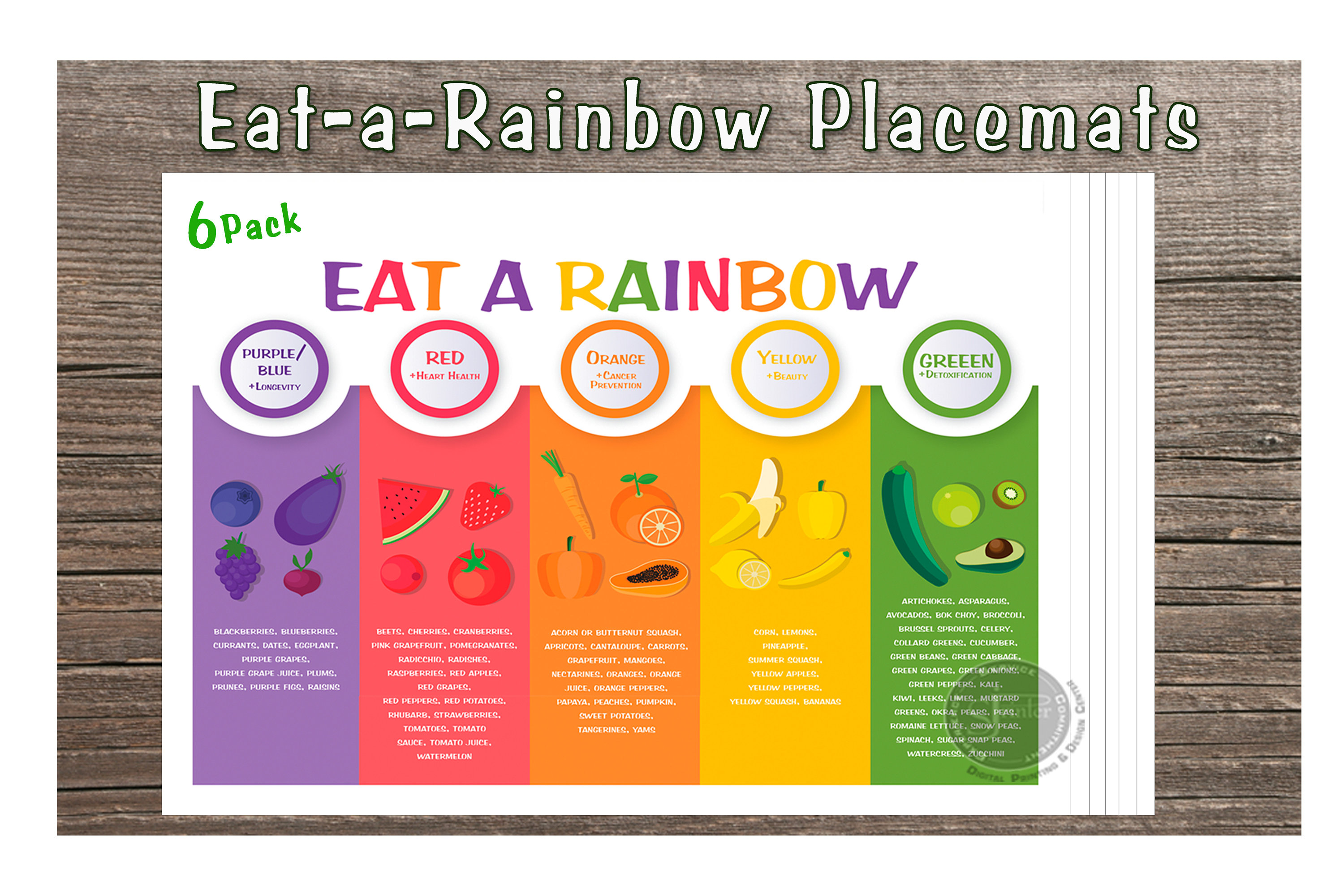6pack of Placemats Eatarainbow Healthy Food Placemat for Etsy Canada