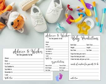 Print-at-home Elegant Baby Shower Predictions & Advice Cards | DIY Printable Game for Future Parents | Modern Wishes for Baby Shower