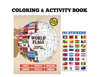 World Flags Coloring Book with Stickers: Geography Activity for Kids