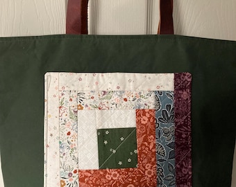 Bolsa de mano con bloques de edredón - Bloque de cabaña de troncos