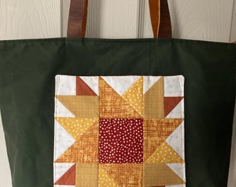 Bolsa de mano con bloques de edredón - Bloque de girasol