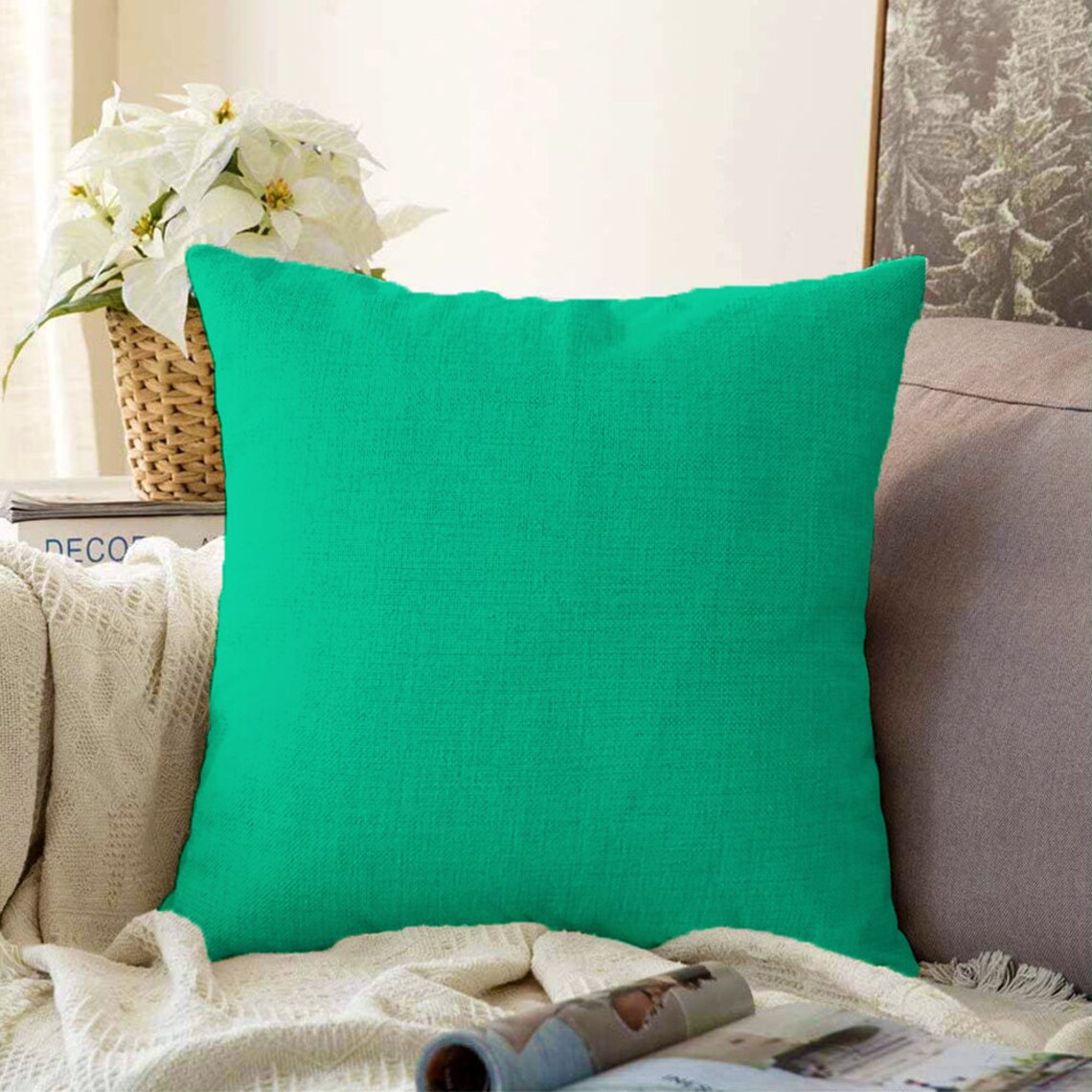 Green Solid Throw Pillows Light Green Solid Linen Pillow Etsy