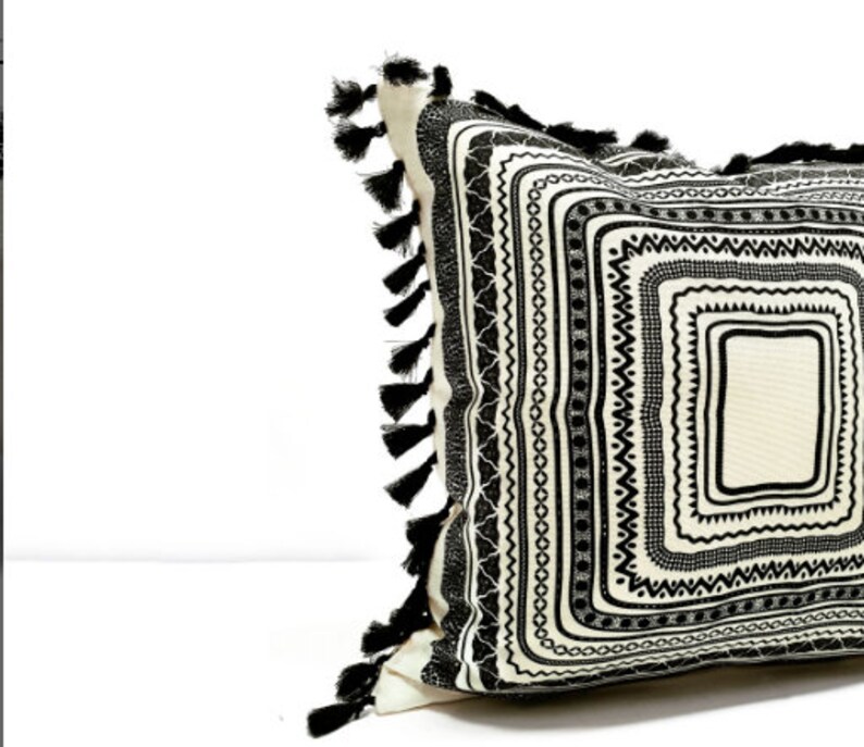 Black&White Bohemian Pillow Cover Ethnic Tassel Pillow Etsy