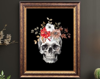 Floral Skull Halloween Print: Rustic Autumn Wall Art (Digital Download)
