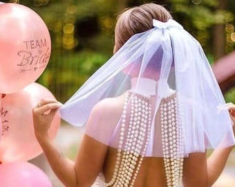 Bachelorette short veil with bow, Bride to be headband for party, Bridal shower gift