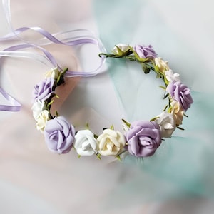 Purple flower crown Baby flower headband Flower girl crown toddler Bridal floral crown Maternity hair crown Lavender wedding wreath