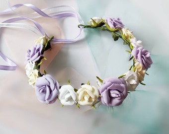 Purple flower crown Baby flower headband Flower girl crown toddler Bridal floral crown Maternity hair crown Lavender wedding wreath