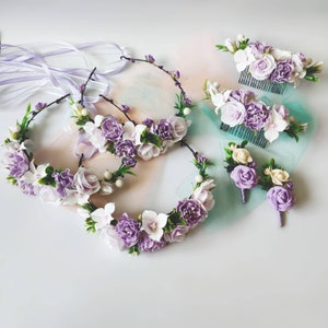 Pastel flower crown lavender maternity flower crown lilac wedding floral crown purple rose flower crown baby flower wreath maternity sash
