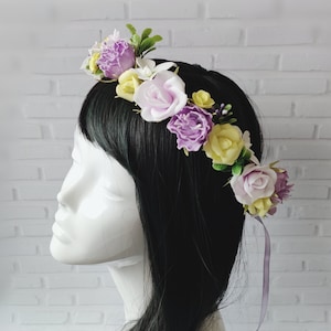 Purple yellow flower crown baby flower crown adult summer flower wreath purple headpiece simple wedding crown for woman flower girl crown