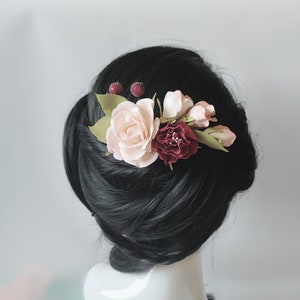 Flower hair comb pink burgundy Blush pink flower comb Pink rose hair clip Bridal floral hair comb Bridesmaids headpiece Wedding hair flowers