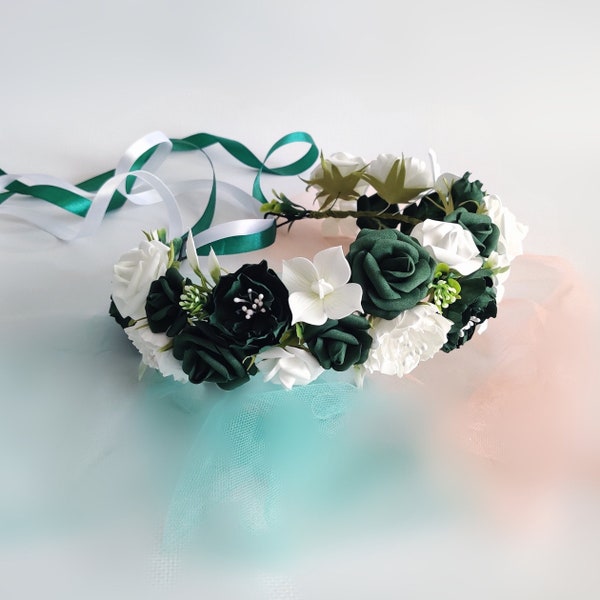 Emerald green flower crown