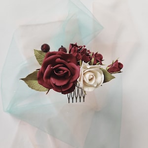 Flower hair comb Burgundy blush pink Red hair piece fall flower comb Burgundy bridal comb Fall wedding flower hair clip floral hair comb