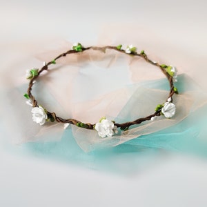 White Flower Crown Headband: Boho Wedding Bridal Halo, First communion wreath