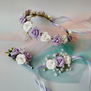 Flower crown lavender flower girl headband purple bridal crown baby flower crown baby shower crown lavender wedding halo
