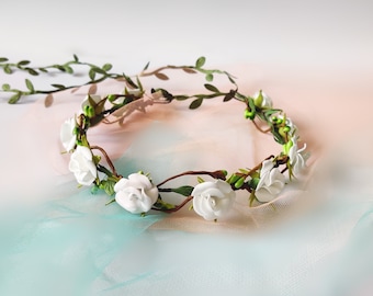 White Rose Flower Crown: First Communion, Rustic Wedding Headpiece