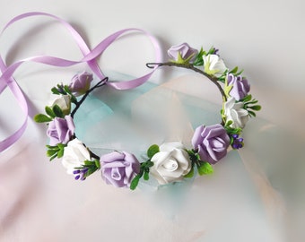 Lavender Flower Crown: Purple Wedding Head Wreath, Bridal Hairpiece