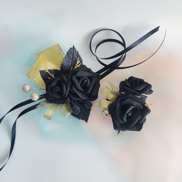 Gold Black Corsage Set - Etsy