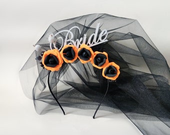 Gothic Bride to Be Headband: Black Veil, Halloween Bachelorette