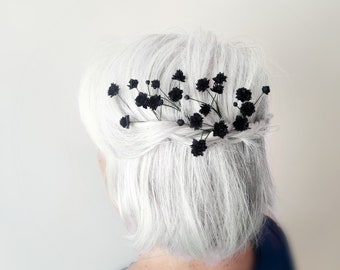 Baby breath hair pins black flowers for hair Gothic wedding hair accessories for bride Gypsophila hair pins Bridal flower headpiece black