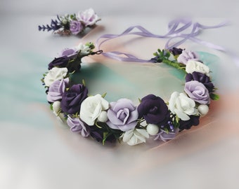 Flower crown lavender purple bridal floral crown purple wreath maternity crown lavender wedding head piece baby flower crown flower girl