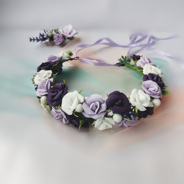 Flower crown lavender purple bridal floral crown purple wreath maternity crown lavender wedding head piece baby flower crown flower girl