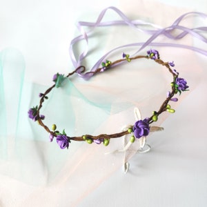 Flower crown purple flower girl headband simple wedding crown purple bridal wreath lavender crown purple wedding crown bridesmaid lilac