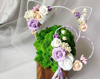 Flower girl headband and wand lavender crown purple floral headpiece for girl purple wand lilac floral crown lavender baby flower crown