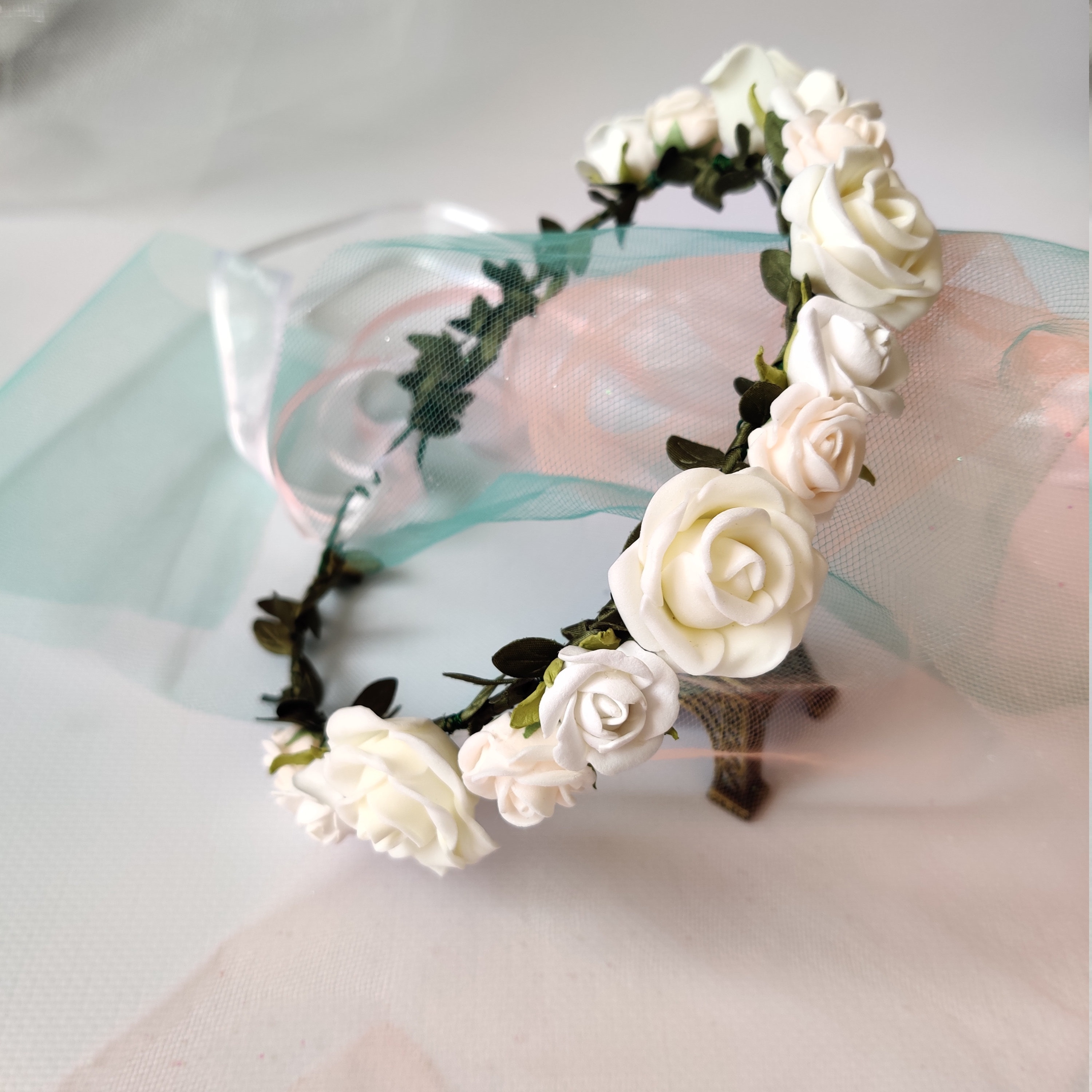 White Rose Flower Crown Baptism Crown Flower Girl Headband  display picture 1